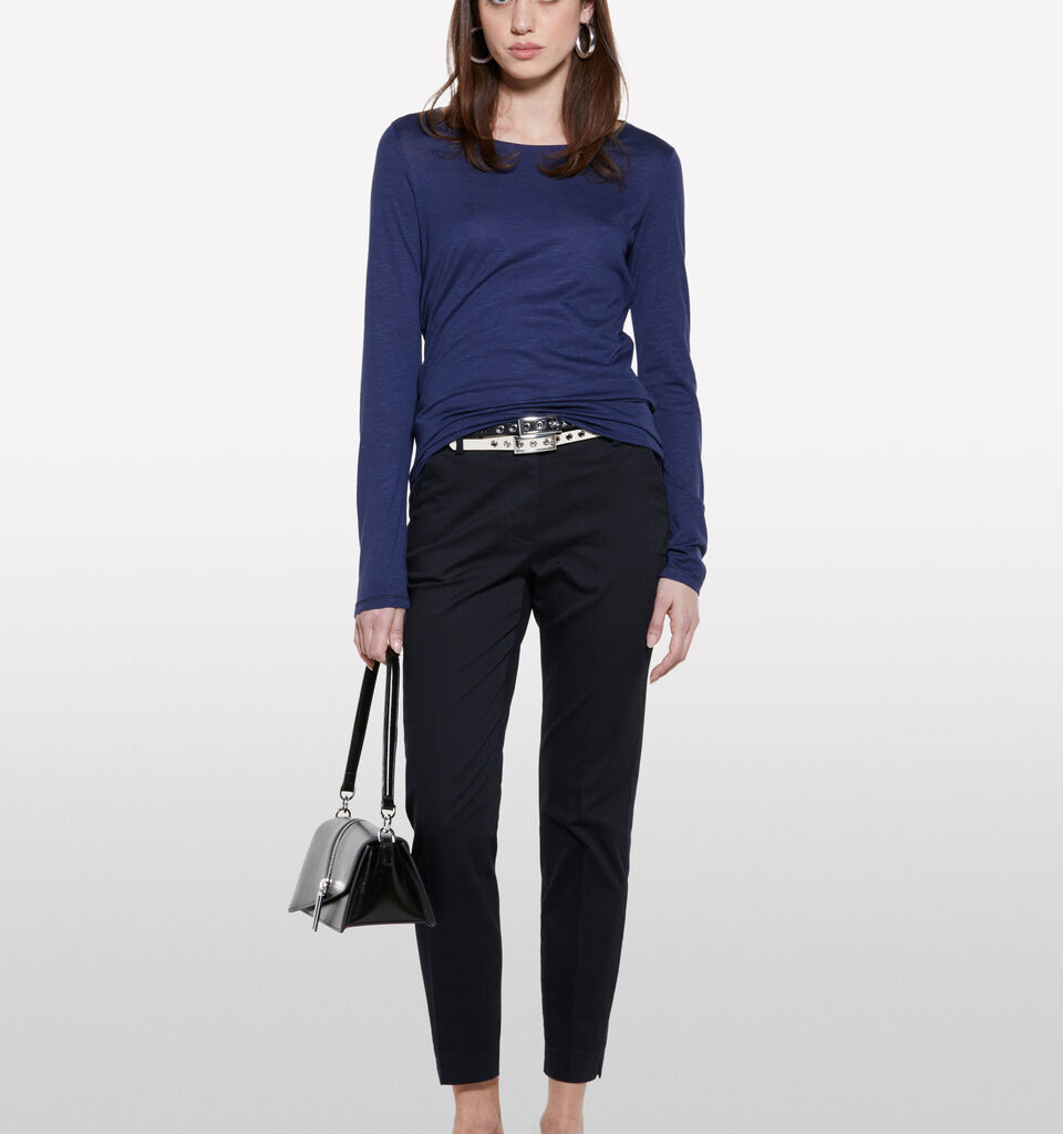 T-shirt azul-escuro com mangas compridas - null - Azul-Escuro | Sisley image number 1